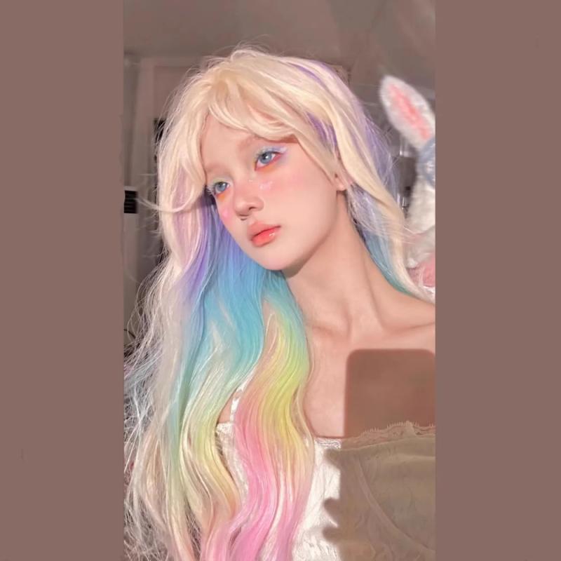 Curls Hair |  Rainbow Colored Wig Yv50422