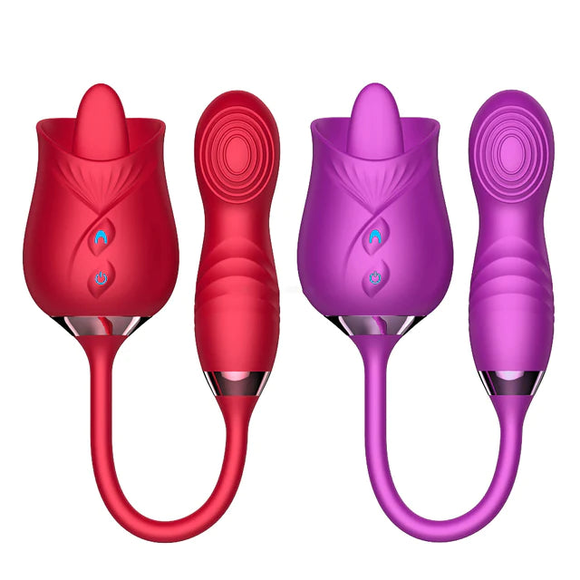 Female Sex Toys |  3 In 1 Tongue Licking Rose Vibrator Yv32053