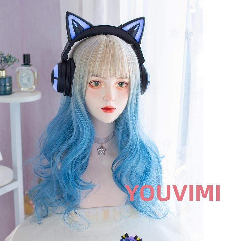 Long Hair |  Beige Silver Gradient Water Blue Wig Yv476025