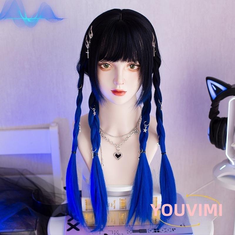 Long Hair |  Black And Blue Gradient Long Straight Hair  Yv476000