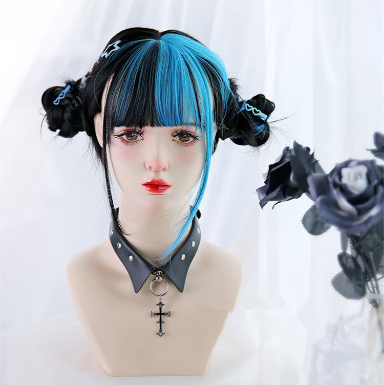 Long Hair |  Black And Blue Long Straight Wig Yv31792