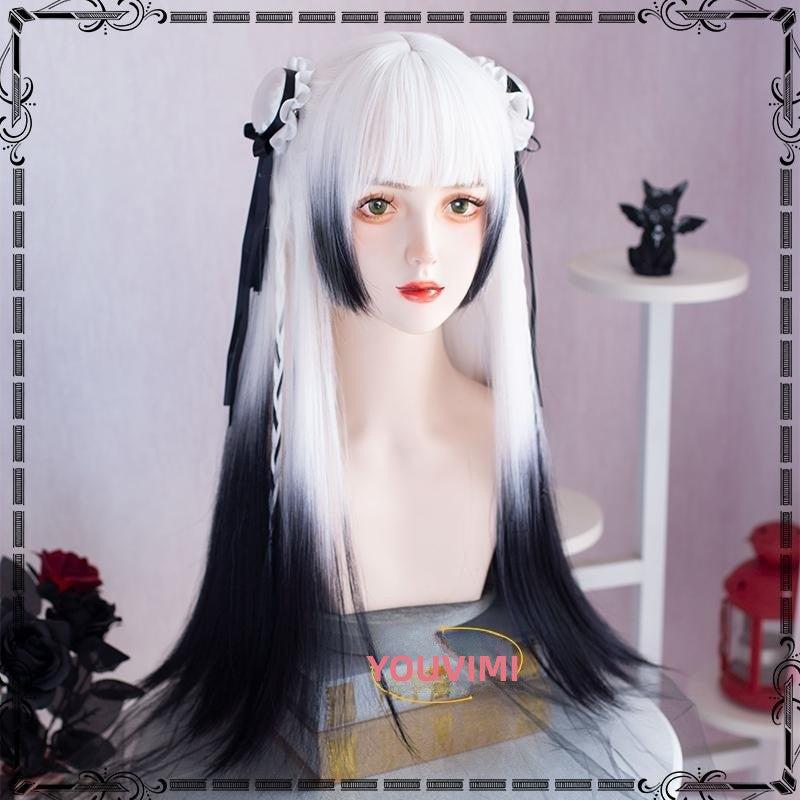 Long Hair |  Black And White Long Straight Gradient Wig Yv476002