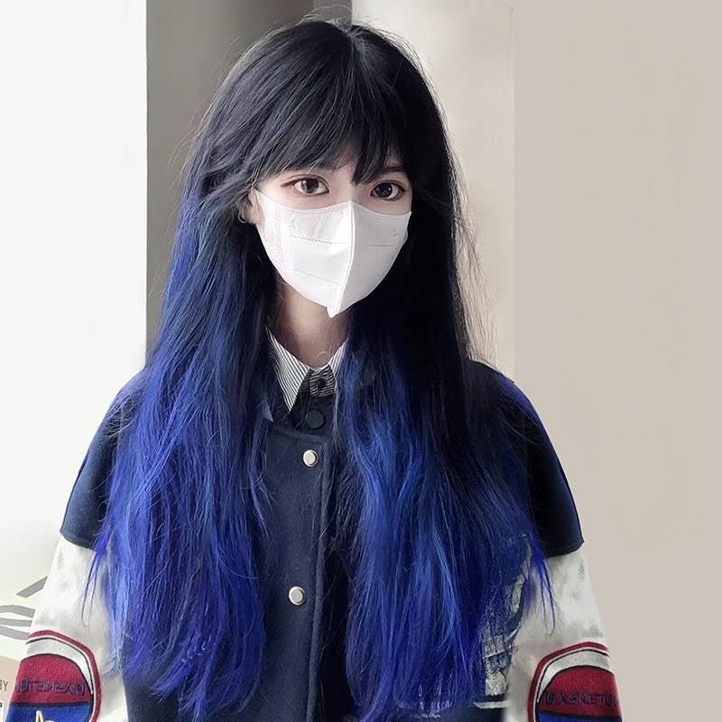 Long Hair |  Black Blue Gradient Wig Yv60111