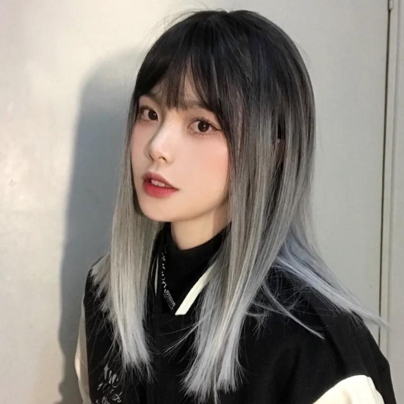 Long Hair |  Black Gradient Gray Straight Wig Yv31111