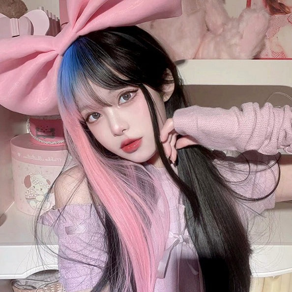 Long Hair |  Black Pink Blue Gradient Wig Yv60109