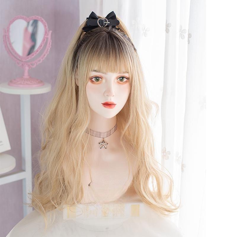 Long Hair |  Blonde Dyed Black Long Curly Wig  Yv476027