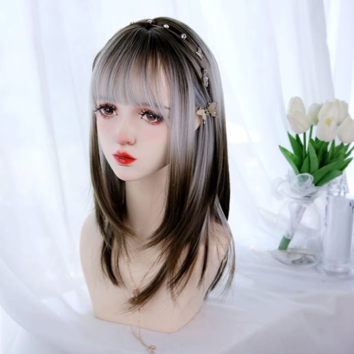 Long Hair |  Blue Brown Gradient Long Straight Wig Yv31713