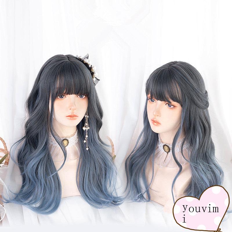 Long Hair |  Blue Gray Gradient Long Curly Wig Yv30327