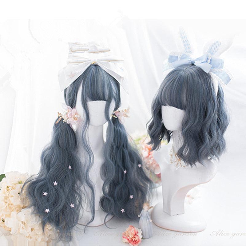 Long Hair |  Blue Gray Long Roll Wig Yv41026