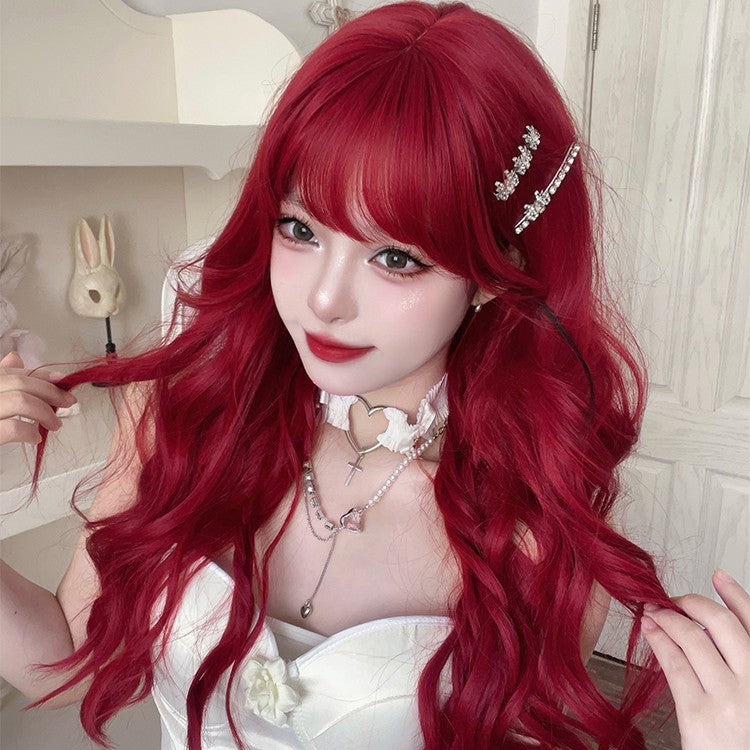 Long Hair |  Cute Lolita Bangs Red Long Curly Hair Yv475783