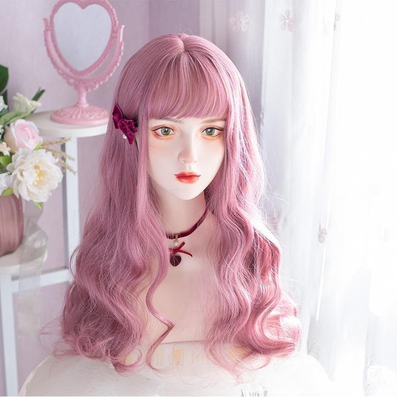 Long Hair |  Cute Long Curly Coral Peach Pink Purple Wig Yv476024