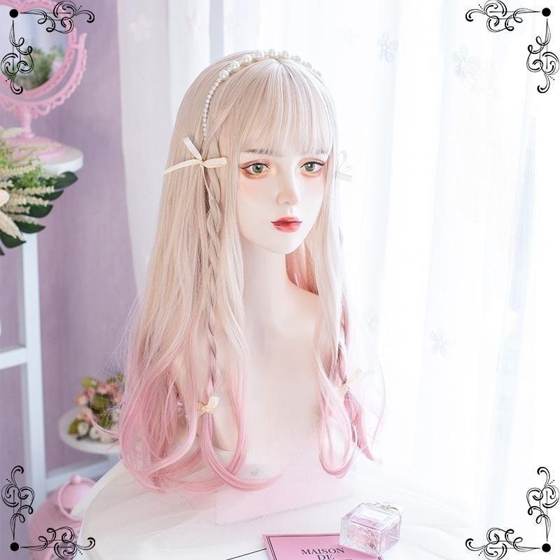 Long Hair |  Gold Pink Gradient Medium Length Wig Yv476042