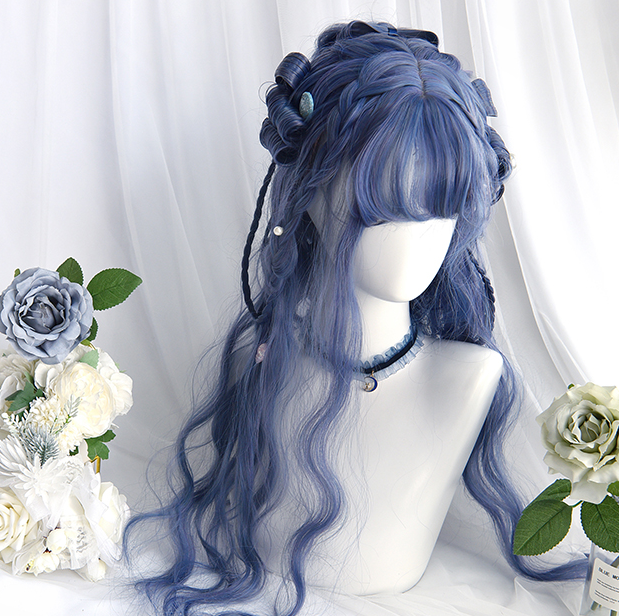 Long Hair |  Harajuku Lolita Blue Long Curly Wig Yv30399