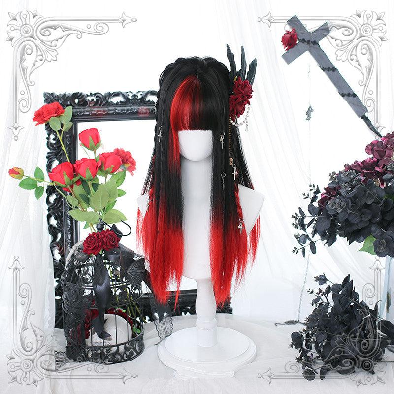 Long Hair |  Lolita Black And Red Gradient Wig Yv31066