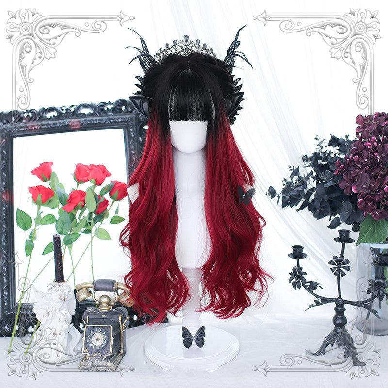 Long Hair |  Lolita Black And Red Long Curly Wig Yv31238