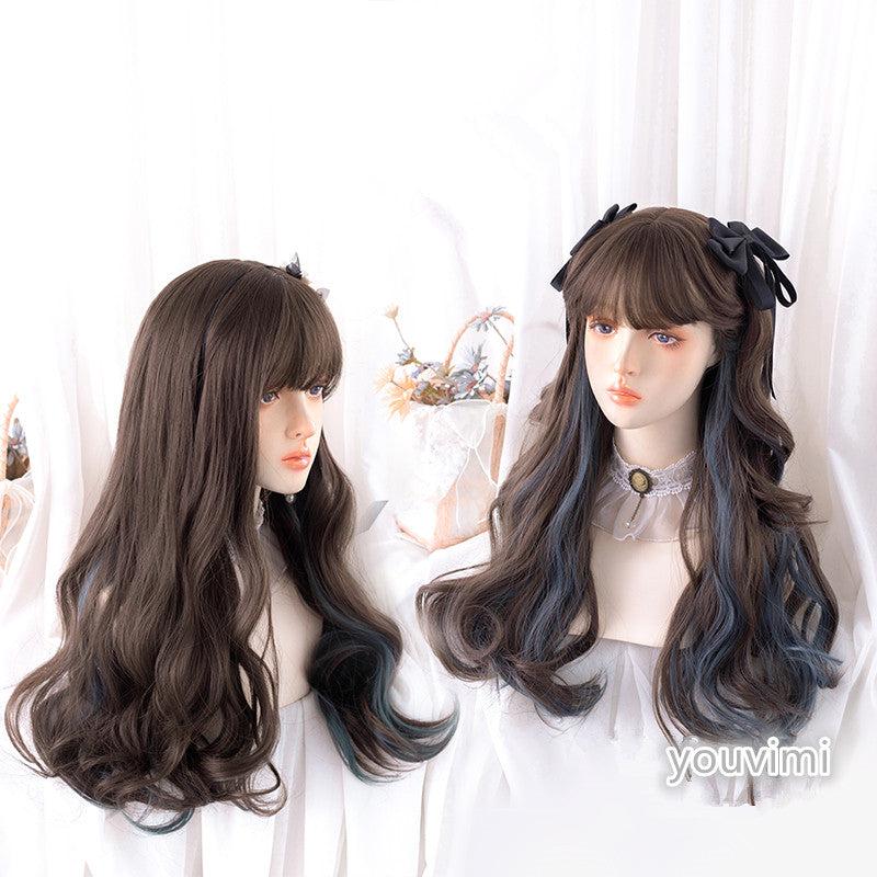 Long Hair |  Lolita Brown Highlights Blue Wig Yv31062