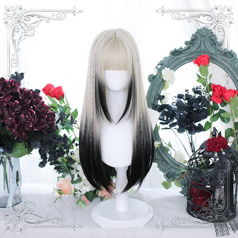 Long Hair |  Lolita Gradient Black Long Straight Wig Yv31127