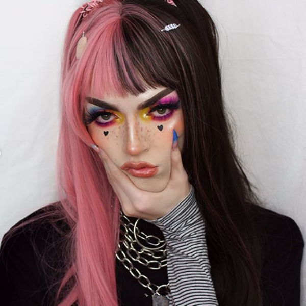 Long Hair |  Lolita Half Black Half Pink Wig Yv42195