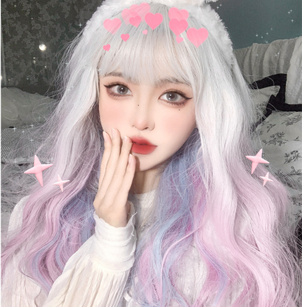 Long Hair |  Lolita Silver Gradient Pink Blue Wig Yv30316