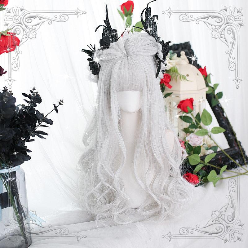 Long Hair |  Lolita Silver White Long Curly Wig Yv30892