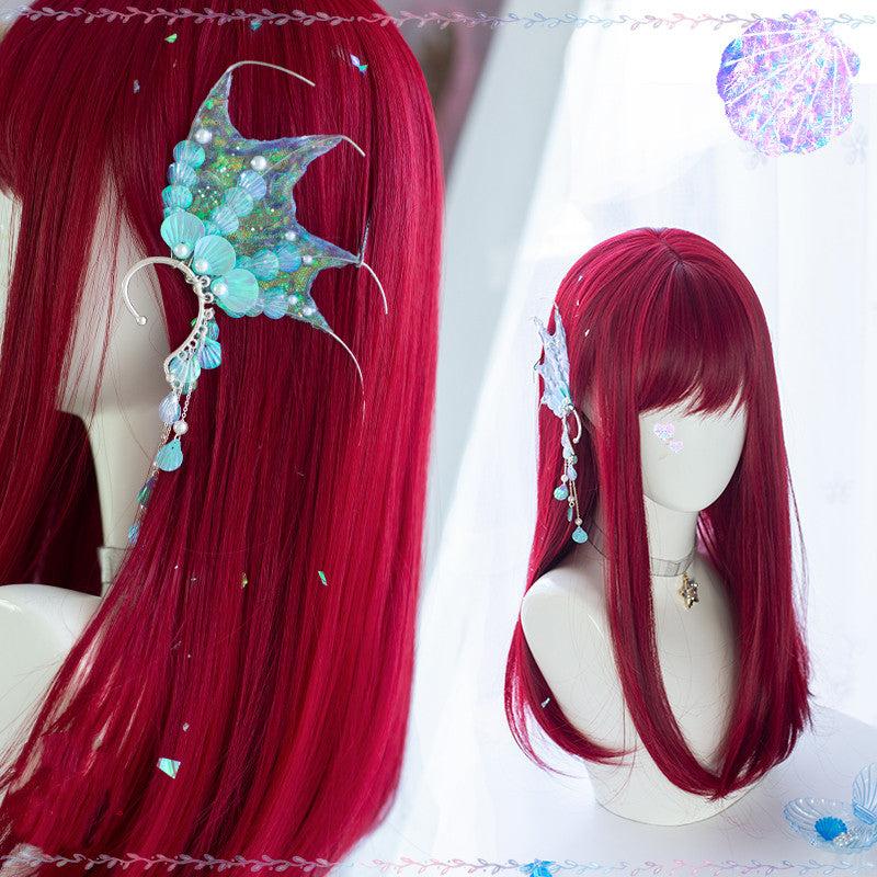 Long Hair |  Mermaid Red Long Straight Wig Yv30569