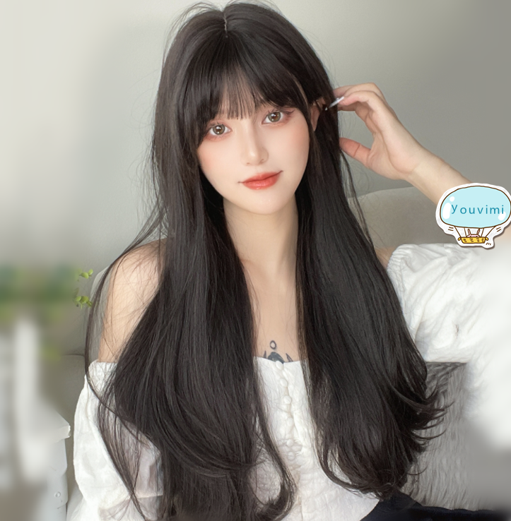 Long Hair |  Natural Black Brown Long Curly Wig Yv30581