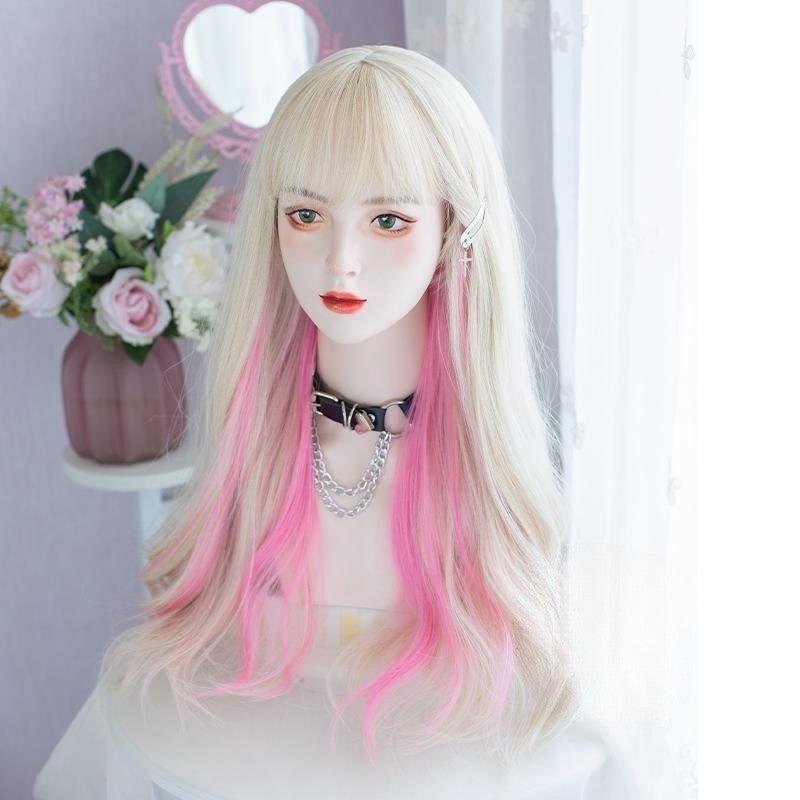 Long Hair |  Platinum Highlights Pink Wig Yv476045