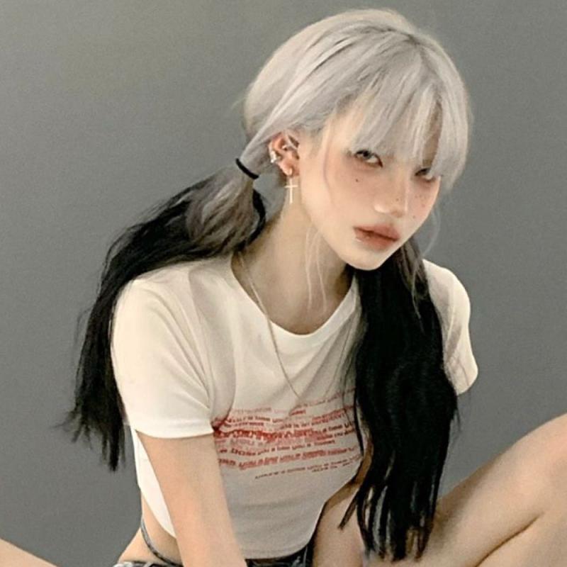 Long Hair |  Punk Black White Gradient Wig Yv31311