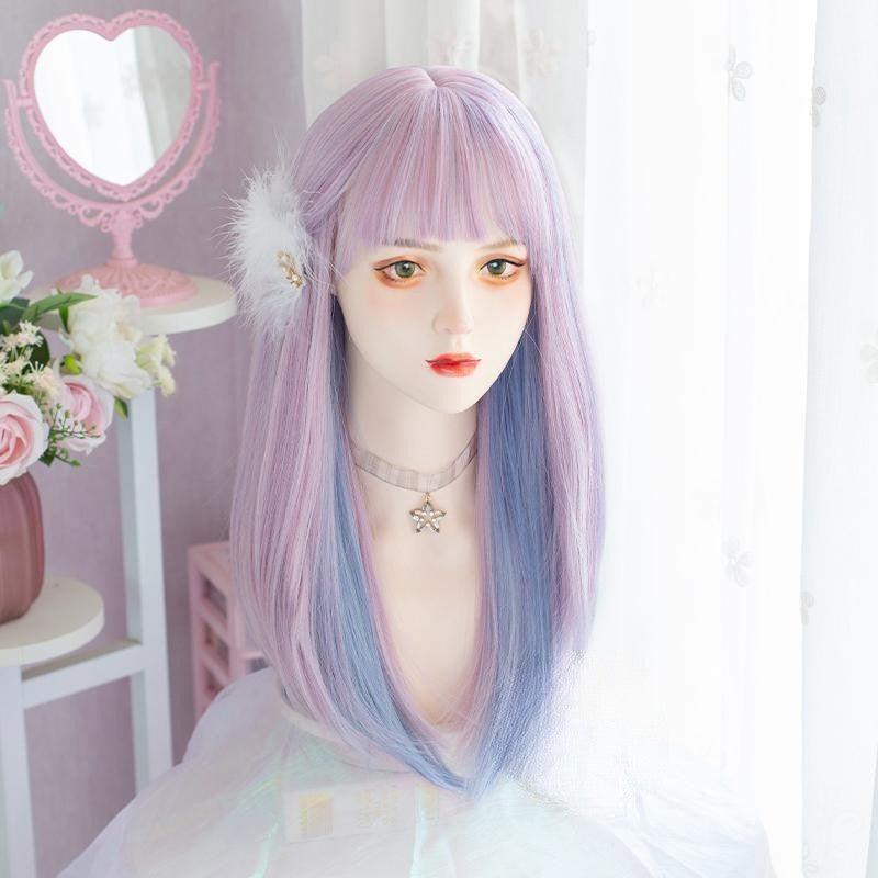 Long Hair |  Purple Aqua Blue Two-Color Hanging Ear Dyed Wig Yv476026