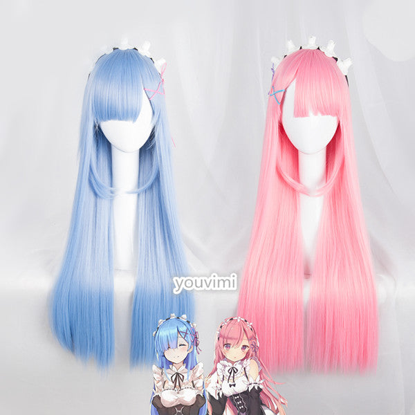 Long Hair |  Ram Rem Cosplay Long Straight Wig Yv42541