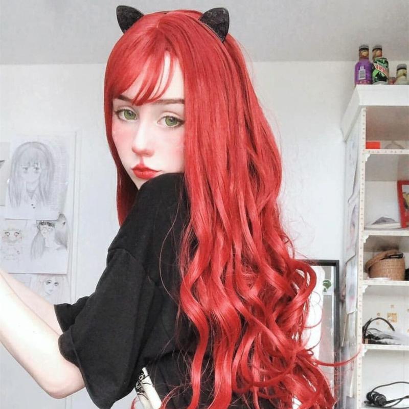 Long Hair |  Red Long Roll Wig Yv42355