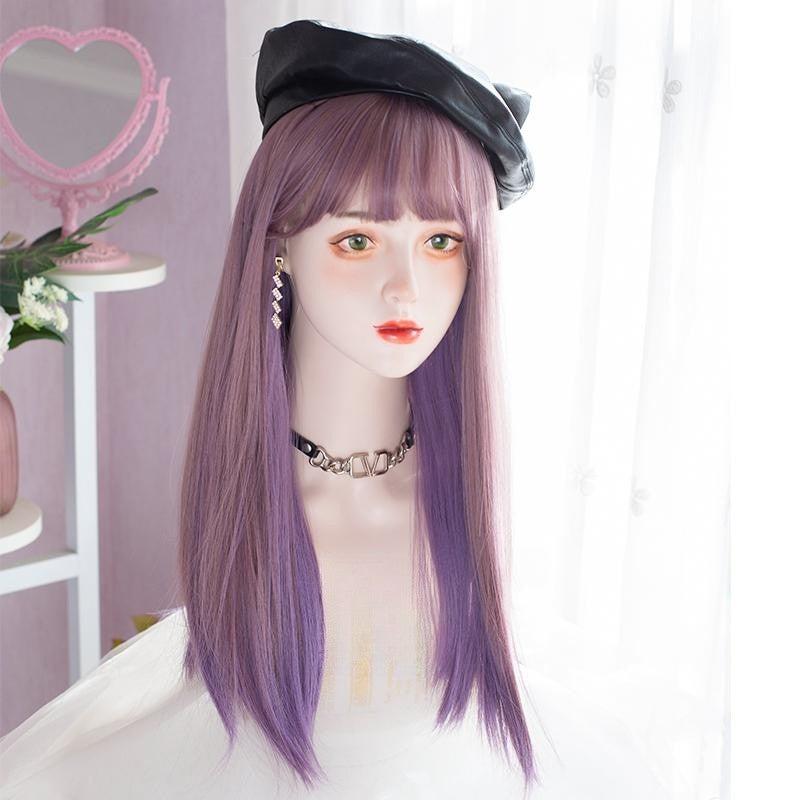 Long Hair |  Two-Color Hanging Ear Dyed Purple Long Straight Wig  Yv476060