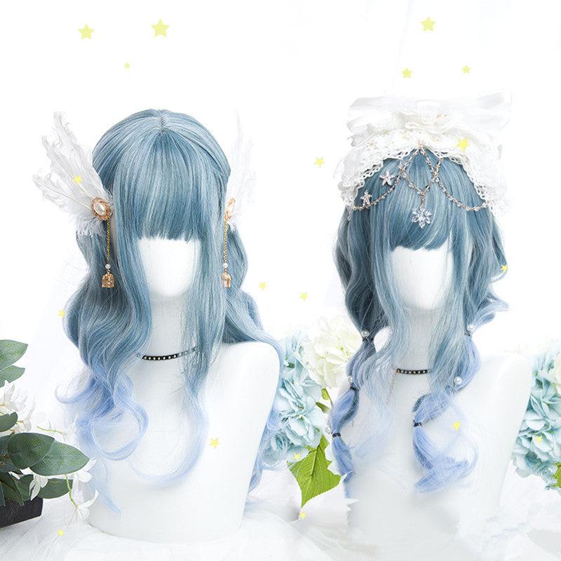 Long Hair |  Water Blue Gradient Long Curly Hair Wig Yv42509