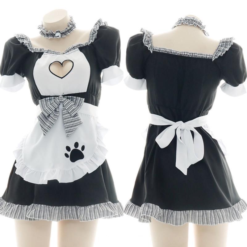 Maid |  Plaid Love Heart Hollow Maid Outfit Yv44545