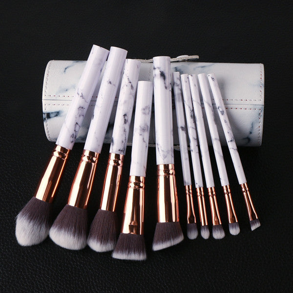 Makeup Brush |  10 Pcs Makeup Brush + Marble Pu Tube Yv40248