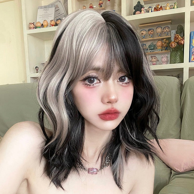 Medium Long Hair |  Black And White Gradient Wig Yv60100