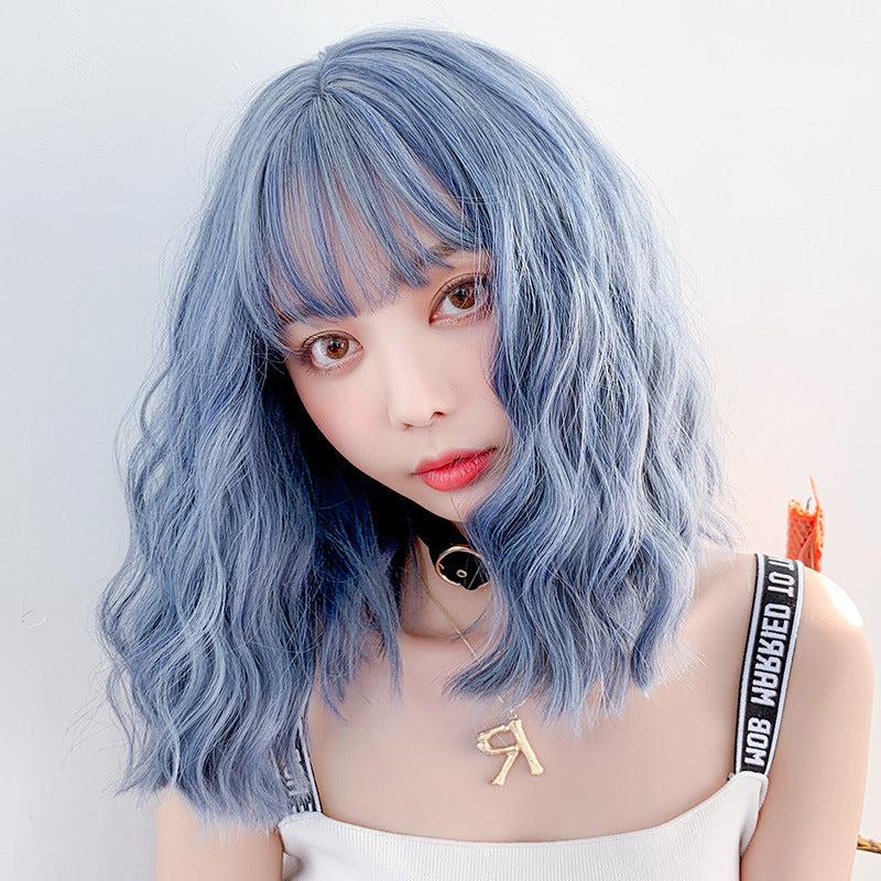 Medium Long Hair |  Cute Blue Roll Wig Yv42589