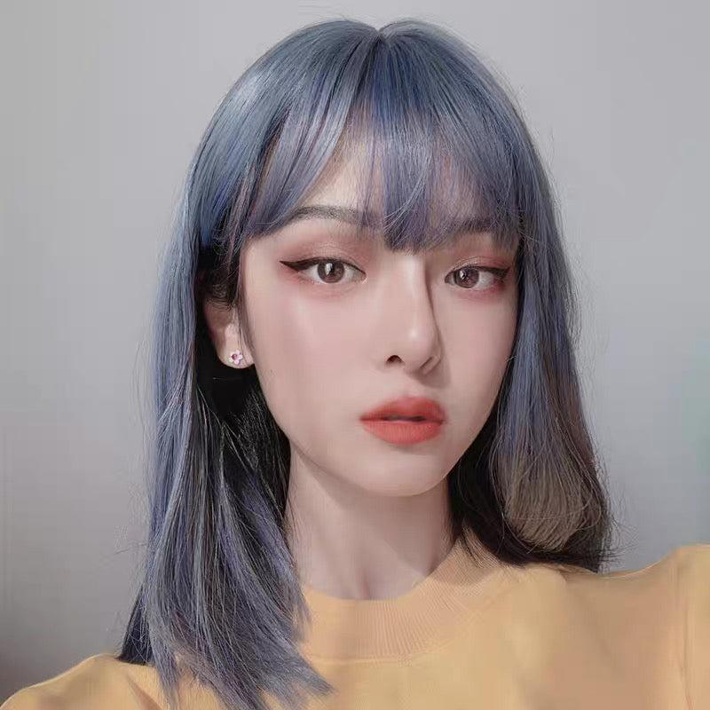 Medium Long Hair |  Harajuku Style Blue Gray Straight Wig Yv43396