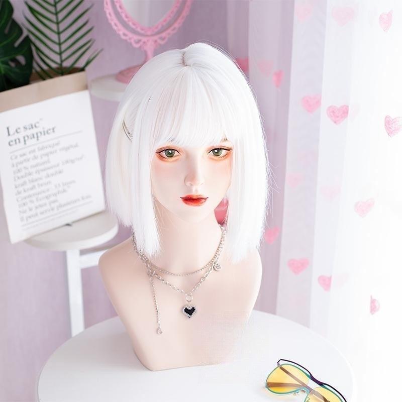 Short Hair |  Pure White Short Straight Wig Yv476003