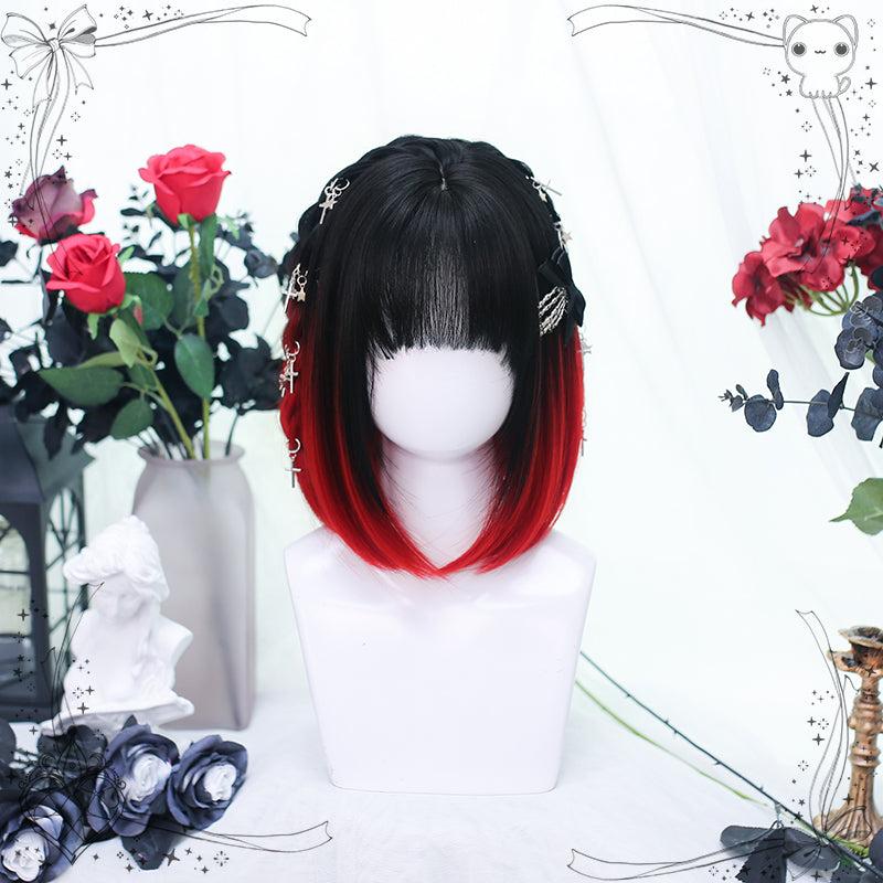 Straight Hair |  Black Red Short Straight Wig Yv31793