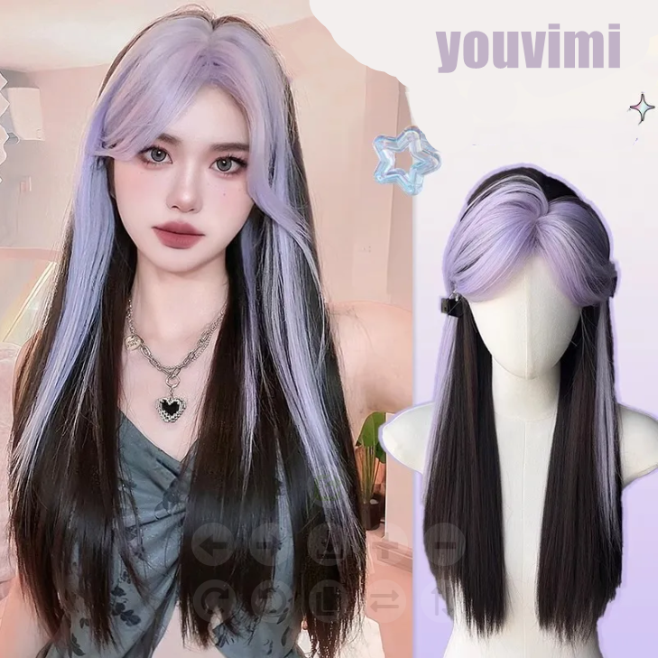 Straight Hair |  Long Straight Purple And Black Gradient Wig Yv50421