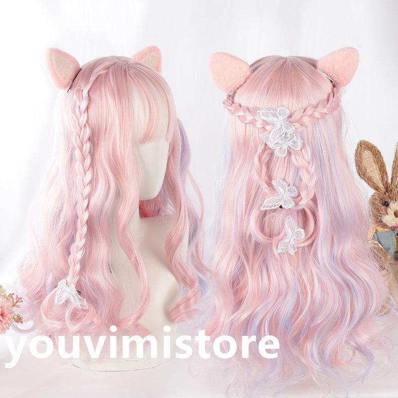 Long Hair |  Lolita Pink Mixed Blue Long Curly Wig Yv43570