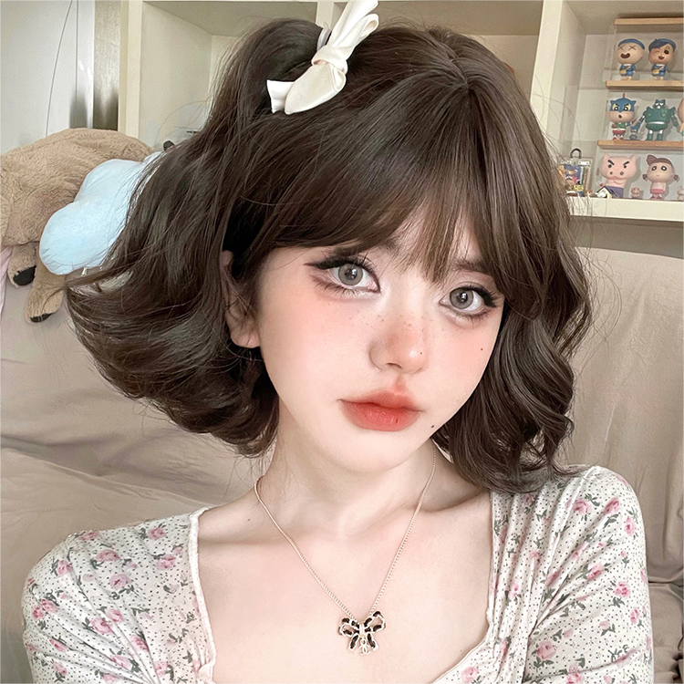 Curls Hair |  Cute Lolita Short Hair Brown Wig Yv47129