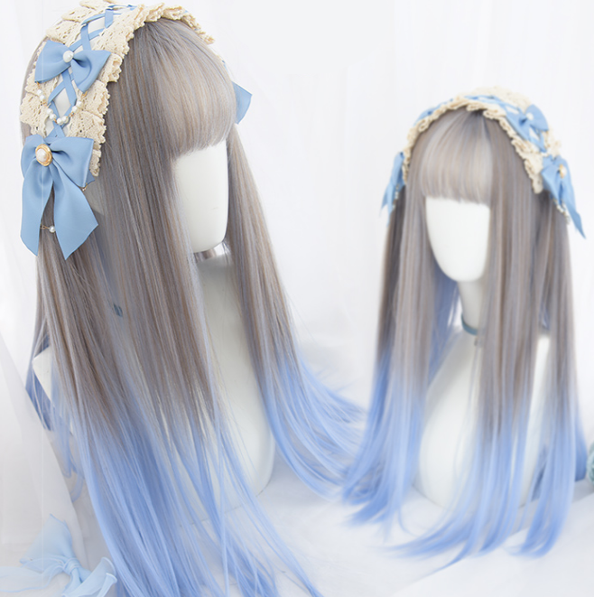 Long Hair |  Lolita Gray Blue Gradient Wig Yv30237