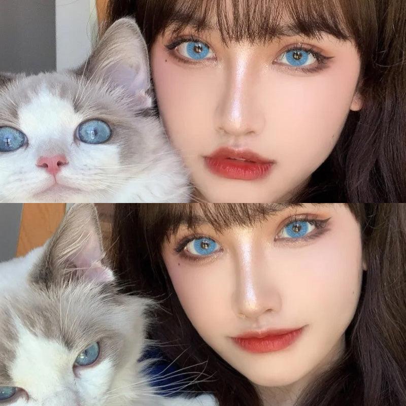 6 Months |  Cat Blue Contact Lenses (Two Pieces) Yv31991